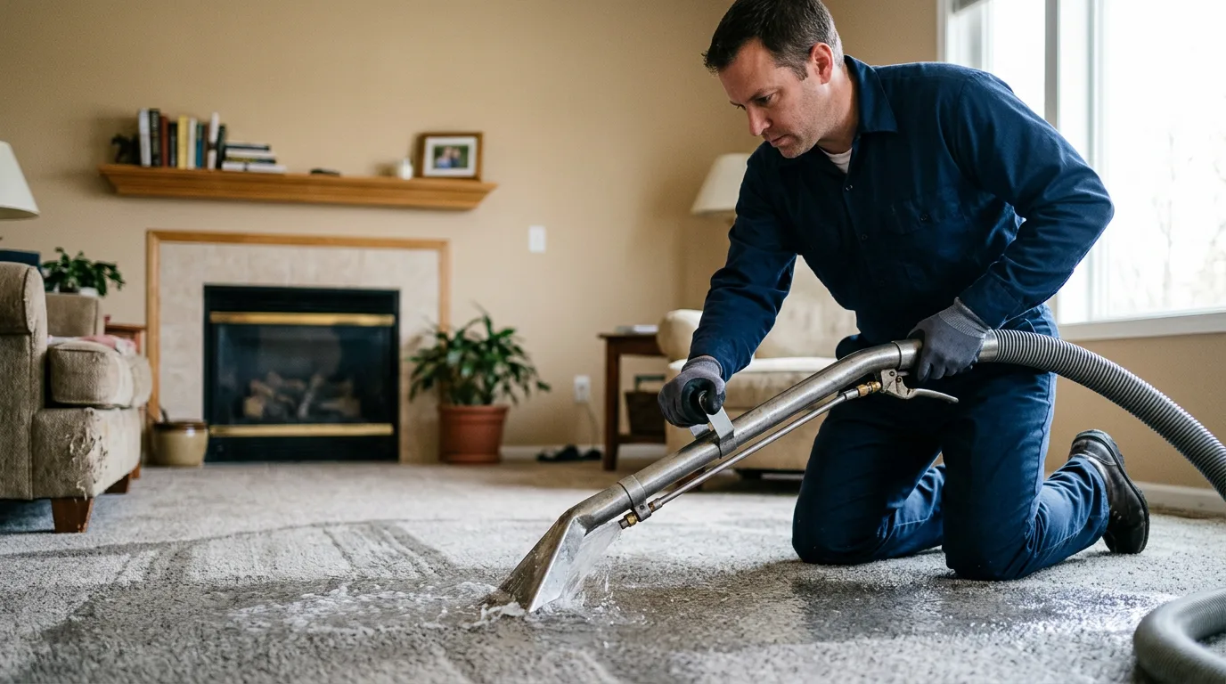 Water damage restoration technician working near Cleveland, MN
